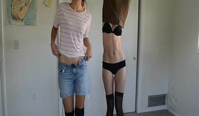 Slender teens strip off their lingerie & reveal their hairy pussies