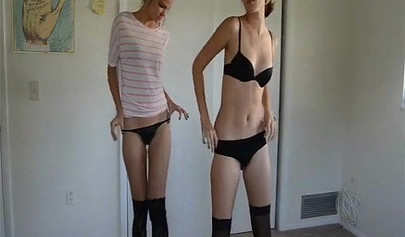 Slender teens strip off their lingerie & reveal their hairy pussies