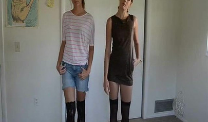 Slender teens strip off their lingerie & reveal their hairy pussies