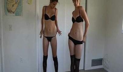 Slender teens strip off their lingerie & reveal their hairy pussies