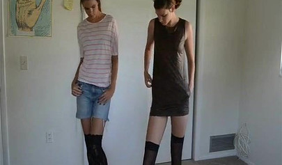 Slender teens strip off their lingerie & reveal their hairy pussies