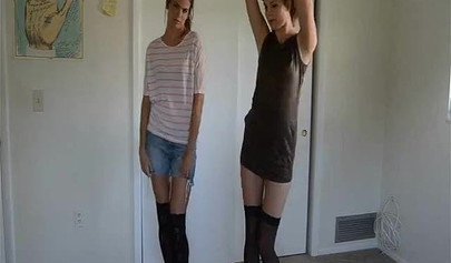 Slender teens strip off their lingerie & reveal their hairy pussies