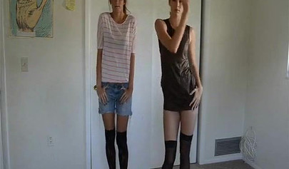 Slender teens strip off their lingerie & reveal their hairy pussies