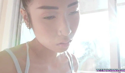 Hot Asian ballerina Eva Yi gets her vagina pounded hard on the sofa