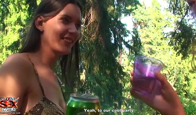 Great looking teens with big tits getting fucked in the forest