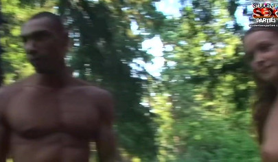 Great looking teens with big tits getting fucked in the forest