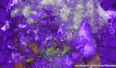 Sexy teens with big tits show off their upskirt pussy