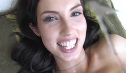 Brunette teen with big tits playing with her super sexy nipples