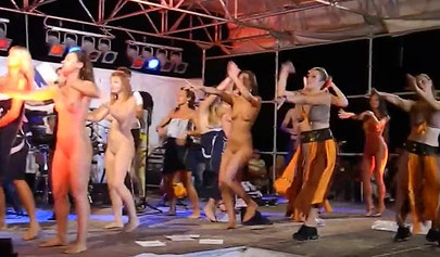 Gorgeous teen babes strip and show off their nude bodies at the dance contest
