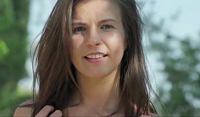 Breathtaking brunette teen stripping outdoors & showing her attractive body