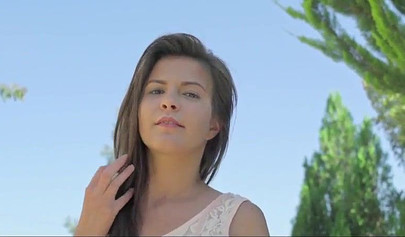 Breathtaking brunette teen stripping outdoors & showing her attractive body