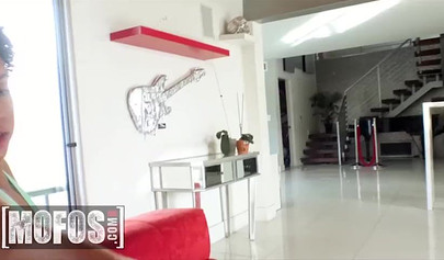 Small boobed Afro-American teen Amethyst Banks rides her ass on a white dick