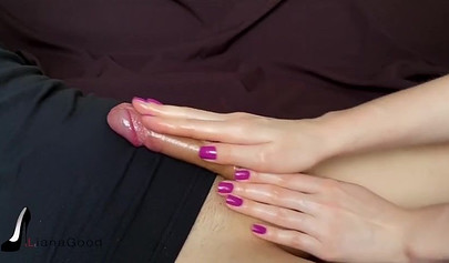 Skilled teen LianaGood gives an amazing handjob close up