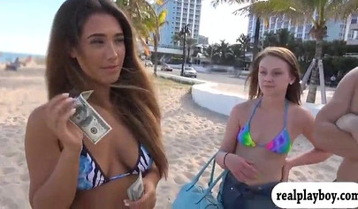 Two teenage newbies get paid to participate in a FFM threesome