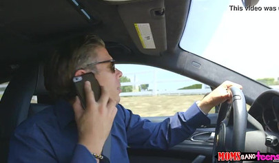 Busty mom Eva Long and her daughter Leah Gotti lick each other's pussies before fucking a dick