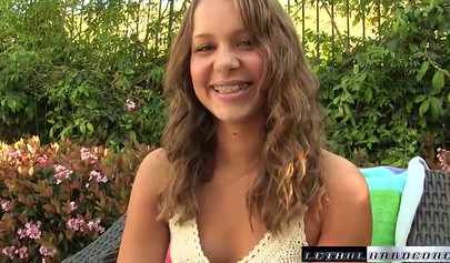 Teen hottie with braces Liza Rowe gets her yummy pussy smashed perfectly