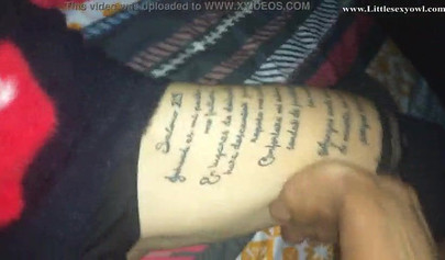 Inked teen gets her bald snatch fucked & creampied while sleeping