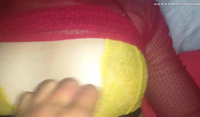 Inked teen gets her bald snatch fucked & creampied while sleeping