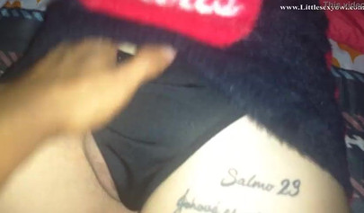 Inked teen gets her bald snatch fucked & creampied while sleeping