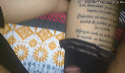 Inked teen gets her bald snatch fucked & creampied while sleeping