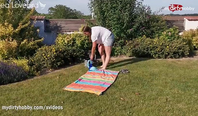 Chubby teen with big tits getting fucked and creampied outdoors in POV