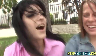 Teens with big tits having a wild lesbian threesome