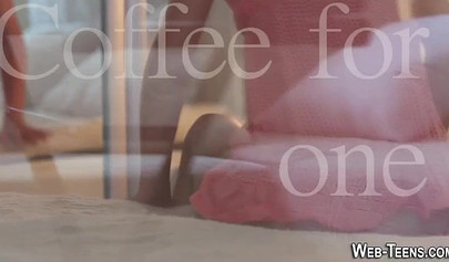 Horny blonde teen Eve Luv strips naked and fingers her cock-hungry snatch