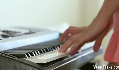 Horny blonde teen Eve Luv strips naked and fingers her cock-hungry snatch