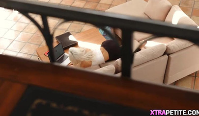 Skinny blonde teen with small tits bounces on a rock hard dick